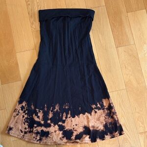 EBlack and Brown Tie-Dye Strapless Dress